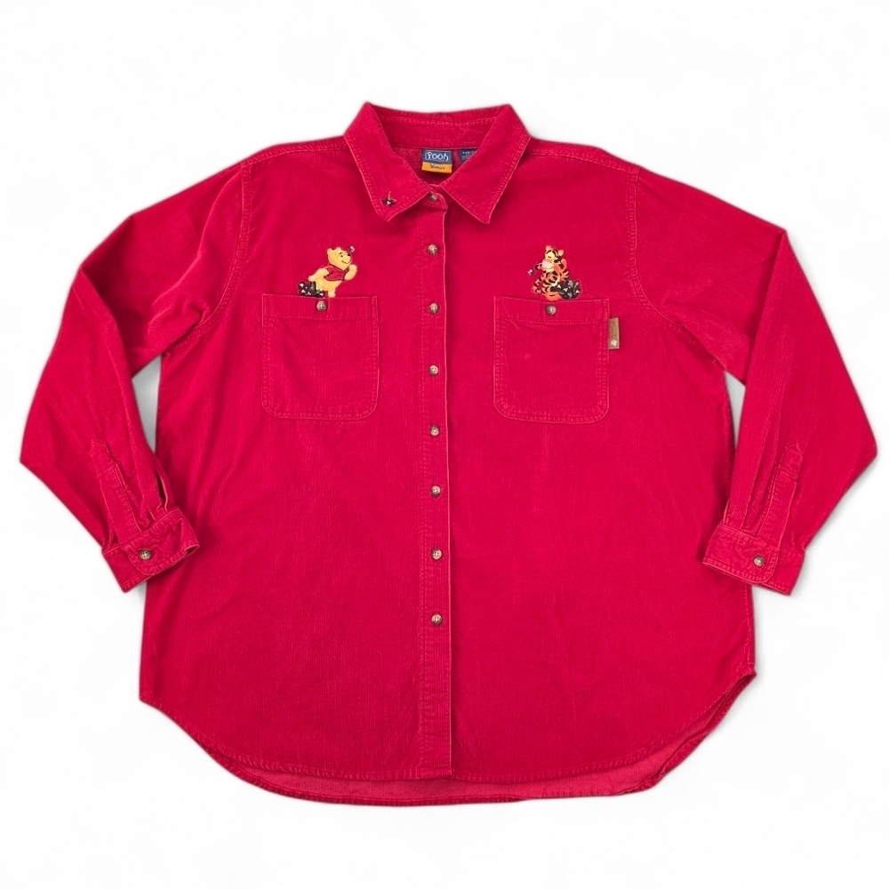 Vintage Disney Pooh & Tigger Red Corduroy Button-Up Shirt 22W/24W Embroidered